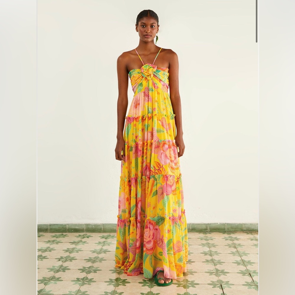 NWT FARM Rio Yellow Macaw Bloom Maxi Dress